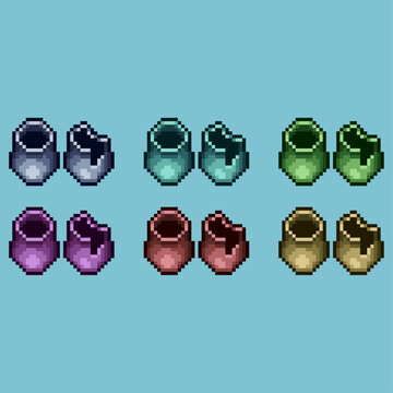 Pixel art sets of vase and broken gucci vase with variation color item asset. Simple bits of vase on pixelated style. 8bits perfect for game asset or design asset element for your game design asset