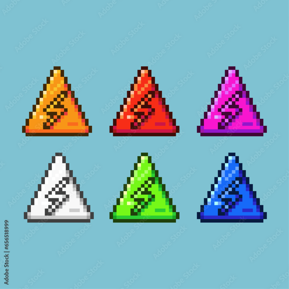 Fototapete pixel art sets of thunder sign with variation color item asset. simple bits of thunder sign on pixel