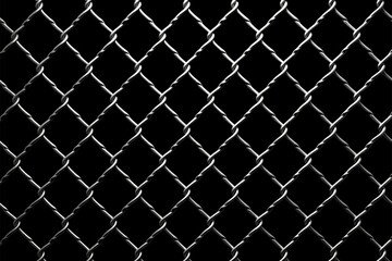 Fototapeta premium Grid of chain link mesh fence against a black backdrop