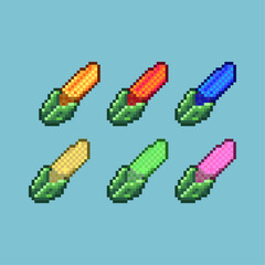 Pixel art sets of corn  with variation color item asset. Simple bits of corn on pixelated style. 8bits perfect for game asset or design asset element for your game design asset