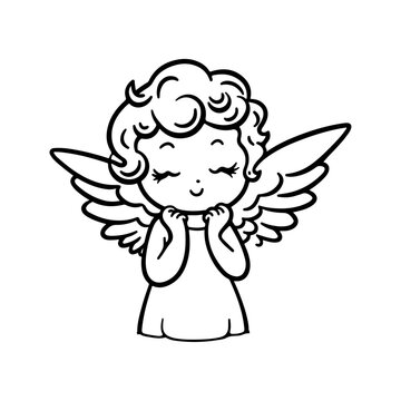 Vector little angel cartoon coloring page illustration vector. For kids coloring book. Cute hand drawn angel illustration doodle style line art isolated
