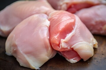 close-up of a cut chicken thigh, no pink visible