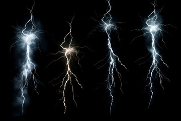 Thunder set on dark background. Ai generated.