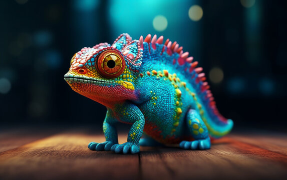 3D cute colorful baby chameleon