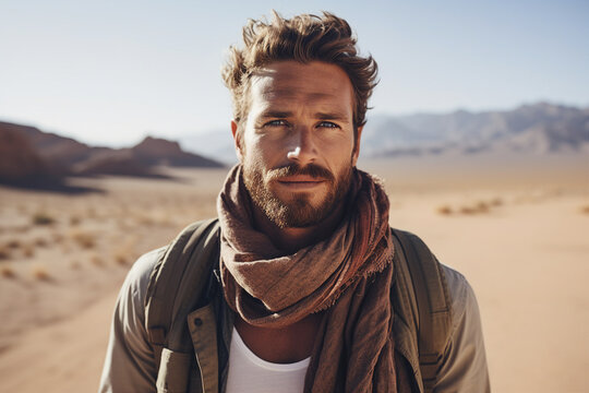 Young arab man in national clothes and turban Muslim man Saudi african moroccan yemenite persian men generative ai