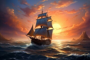 A sailboat navigating vast waters, perfect for adornment and various creative purposes. Generative AI