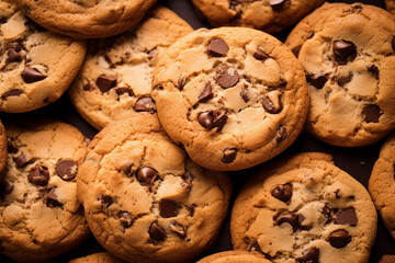 Close up generative AI image of chocolate chip tasty cookies