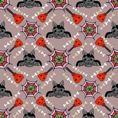 
Seamless pattern Halloween cartoon background icons dead characters prefer dark calm night fashion children t-shirt repeat cute doodle art fabric pattern background wallpaper hand drawn