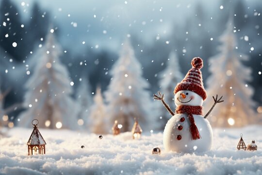 Winters charm Christmas scene, snow, blurred bokeh, perfect for greetings