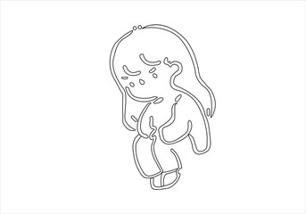 Vector illustration of Young a sad girl drawn in line art style