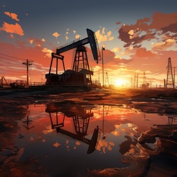 The mining industry extracts oil in the mining area, bright atmosphere in the afternoon, good for business, advertising, websites, blogs, etc. Ai generative image