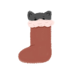 Cat hiding on the red christmas sock