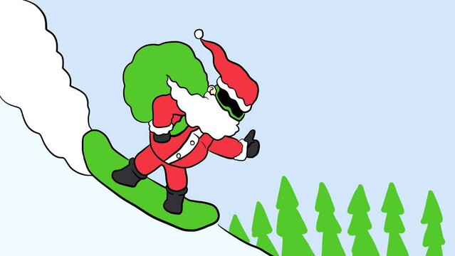 Santaclaus snowboarding downhill in Christmas 