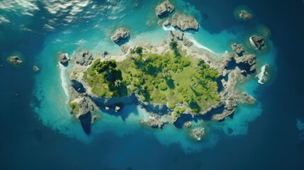 beautiful aerial island landscape, top view - generative AI