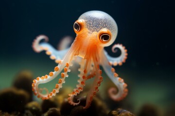 Macro shot of adorable infant cephalopod. Generative AI - obrazy, fototapety, plakaty