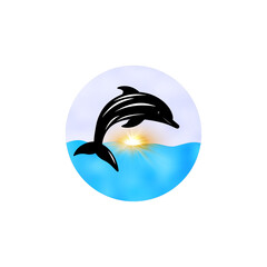 Dolphin jumping above waves. The logo template. Vector illustration.