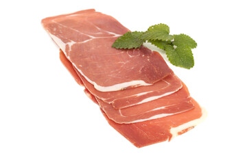 closeup on a piece of spanish serrano ham