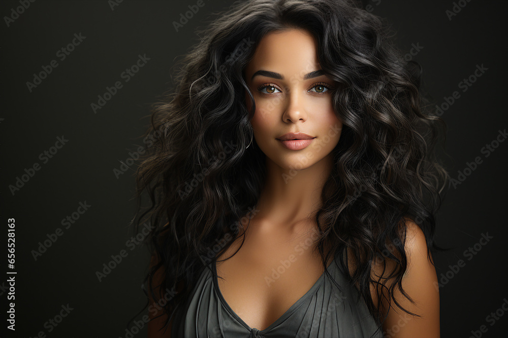 Wall mural generative ai picture of young beautiful girl model demonstrating perfect styling curly hair - Wall murals