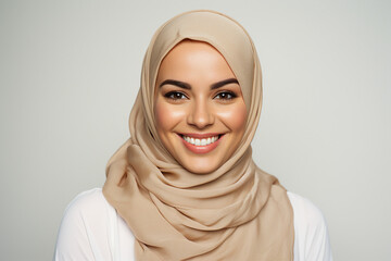 Happy arab asian muslim woman in hijab clothes isolated on background generative AI
