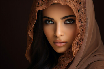 Happy arab asian muslim woman in hijab clothes isolated on background generative AI