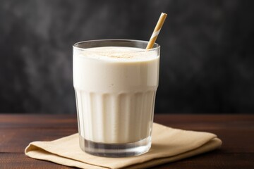 vanilla milkshake with a straw in a glass