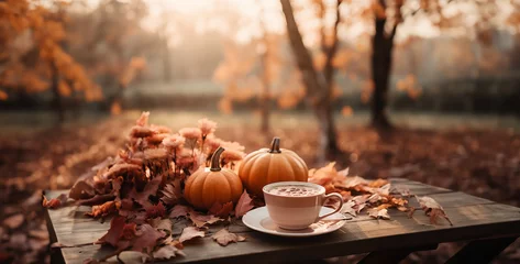 Raamstickers autumn leaves in the park, picture of dreamy fall aesthetic dreamy autumn © Yasir