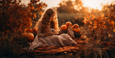 autumn leaves in the park, picture of dreamy fall aesthetic dreamy autumn - Powered by Adobe