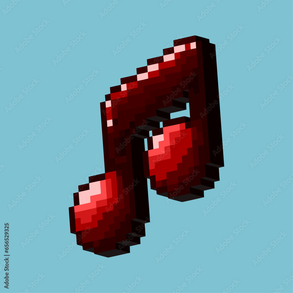 Poster asset from pixel art square 3d of music icon for items asset. red music icon on pixelated style 3d .