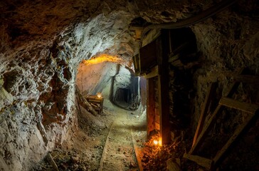 Dark tunnels inside the abandoned mine