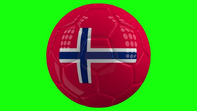 Very realistic isolated spinning soccer ball with the flag of Norway on it in front of a green screen background plus alpha matte for easy isolation. Seamless loop 3D animation.