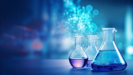 Glass flask with a place for text. Chemistry background. AI generative