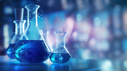 Glass flask with a place for text. Chemistry background. AI generative
