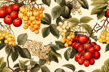 seamless tileable background of autumn / fall berries and fruits fruit background illustration