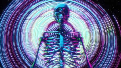 skeleton on the neon background