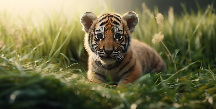tiger in the jungle, photography of a baby tiger