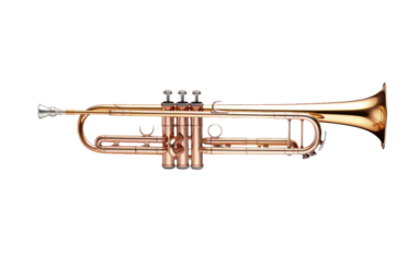 Beautiful Golden Color Trombone on White Transparent Background.