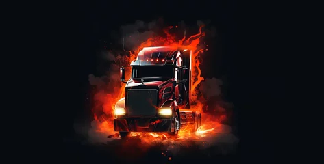 Tuinposter fire truck on fire,  a trucking logo using a light as a concept art © Yasir