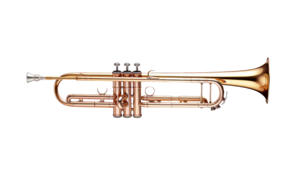 Beautiful Golden Color Trombone on White Transparent Background.