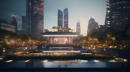 Obraz premium medium shot of clean modern cityscape with roofed buildings with garden covered gardens generative ai