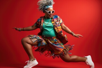 Fototapeta premium African American woman dancing, plus size body positive movement, diverse type of dancer