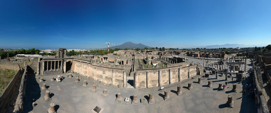 Ancient  roman city of Pompeii on the shadow of Mount Vesuvius volcano