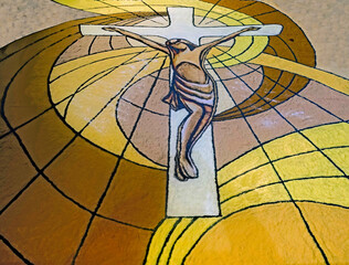 Croce di Gesù realizzata con sabbia colorata 8993
