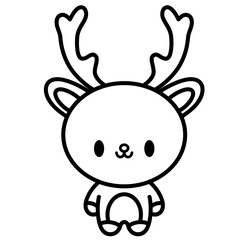 Cute Christmas reindeer outline cartoon doodle	