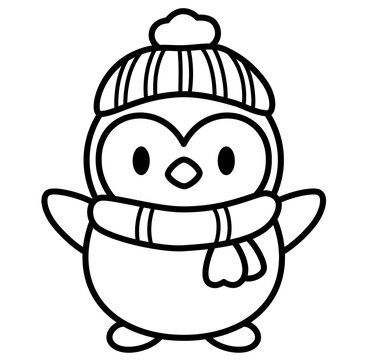 recommend clip art: Cute Christmas penguin outline cartoon doodle	