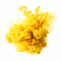 Yellow smoke explosion isolated on a white background