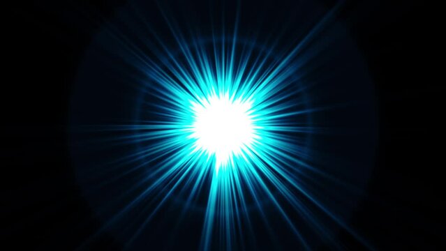 Blue Glowing Light Bright Sunburst Lens Flare. Blue Sun Rays Light Effect Flare. Seamless Loop 