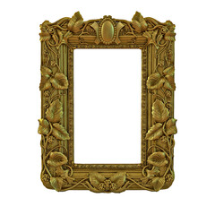 antique gold picture frame, frame with plant relief, antique photo frame decoration