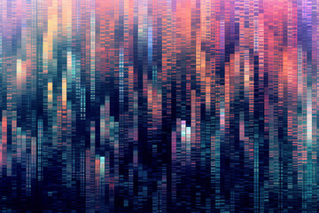 Abstract background concept. Distorted scan lines in motion blur and glitch effect style colorful background. TV or computer screen pixelation pattern. Tiny small details in pattern. Generative AI