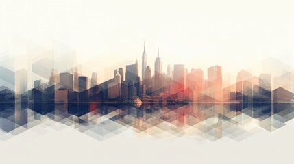 Obraz premium big city skyline colorful poster on beautiful triangular texture background