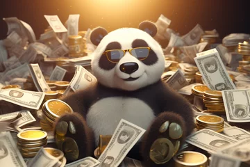 Fotobehang cute panda with glasses and cash © Salawati